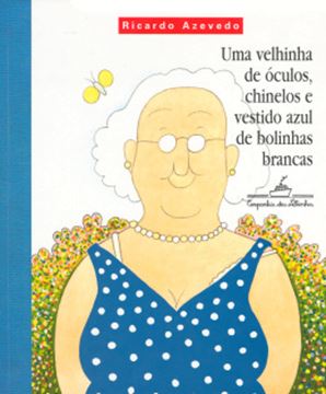 Imagem de UMA VELHINHA DE OCULOS, CHINELOS E VESTIDO AZUL DE BOLINHAS BRANCAS